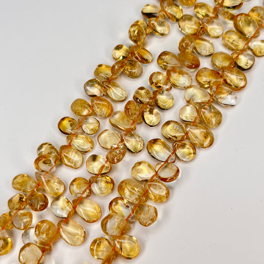 8-9mm Plain Smooth Natural Citrine Briolette 15.5-16 inch 118-120 pcs/strand