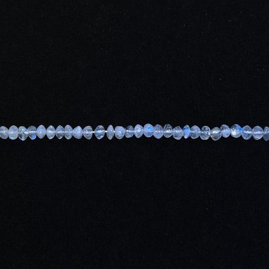 3.5–4mm Plain Rondelle Rainbow Moonstone 14.5 inch 144 pcs/strand