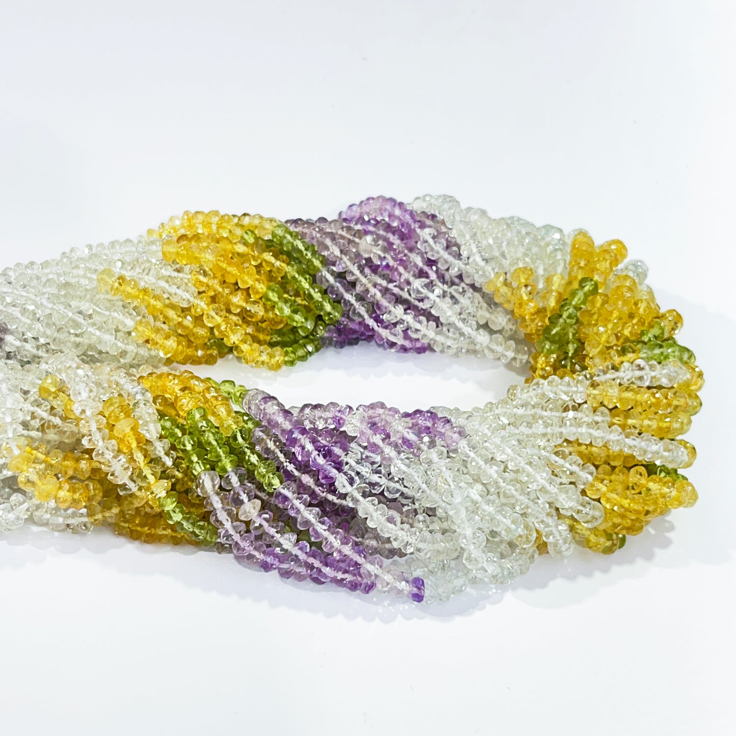 3.5–4mm Faceted Multi Color Spring Mix (Amethyst, Crystal Rock, Peridot) 14.8 inch 129 pcs/strand AAA High Quality