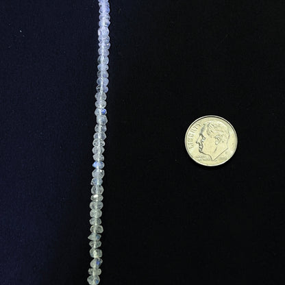 4–4.5mm Faceted Roll Rainbow Moonstone 14.5 inch 142 pcs/strand