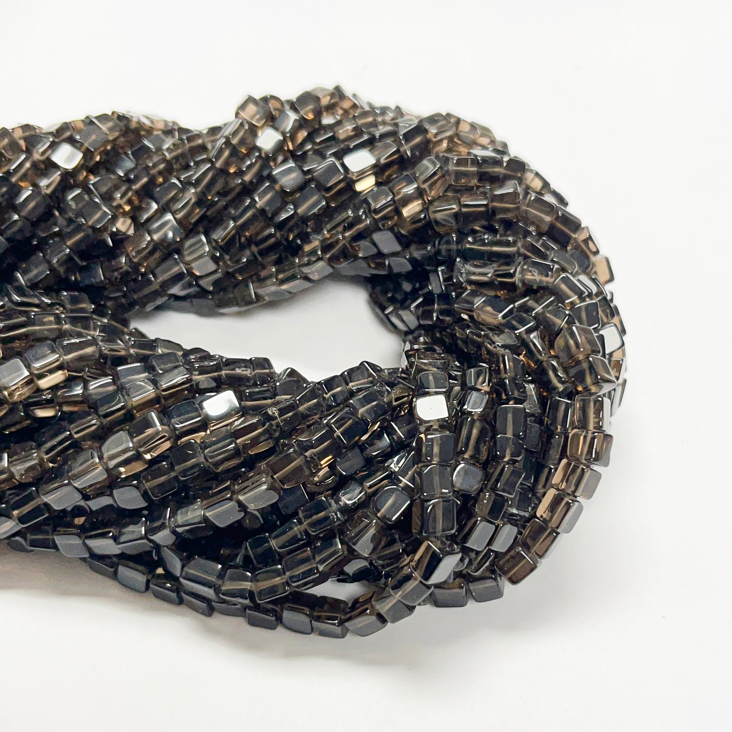 4.5–5mm x 4.5–5mm Smoky Square Quartz 15 inch ~74 pcs/strand